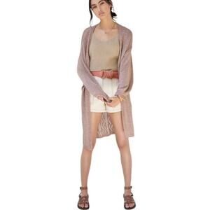 Anthropologie tan Crochet Duster Cardigan Sweater boho cotton open front